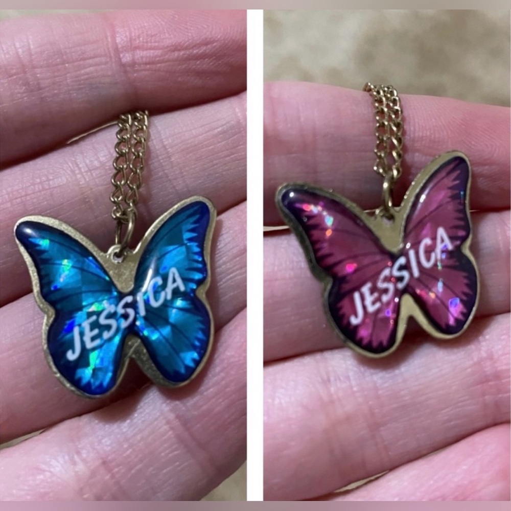 Pink and Blue Reversible “Jessica” Butterfly Necklace
